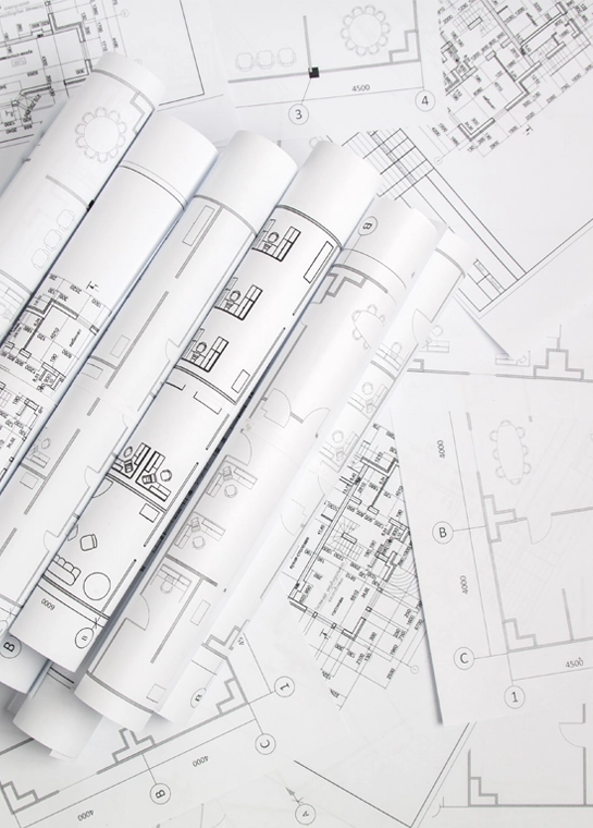Planung von Bauvorhaben – Bild von technischen Zeichnungen